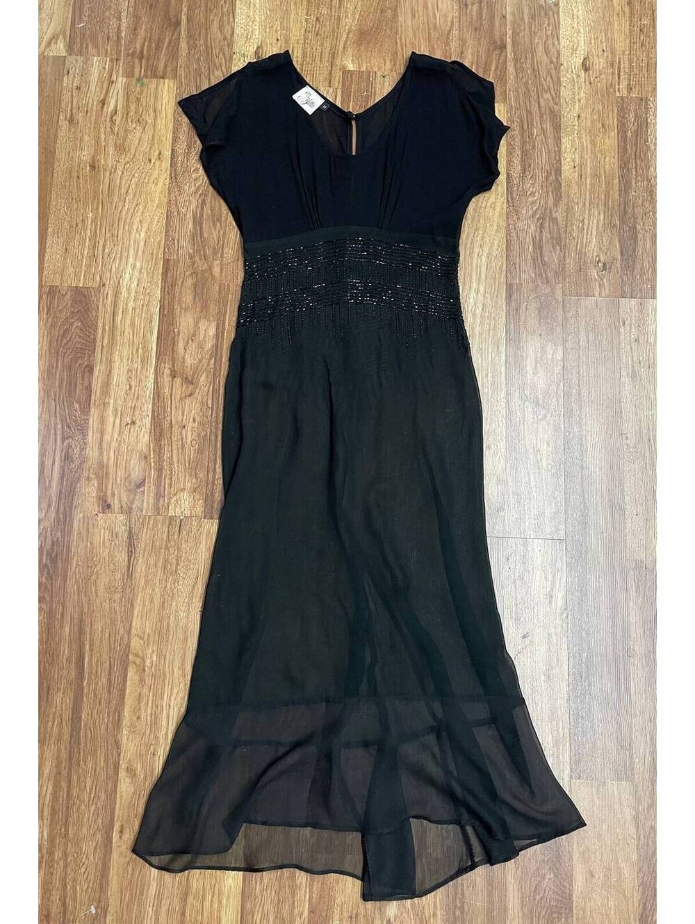 1980’s Vintage (1940s style) Black Sheer high/ low hem Evening Dress Size XS / S